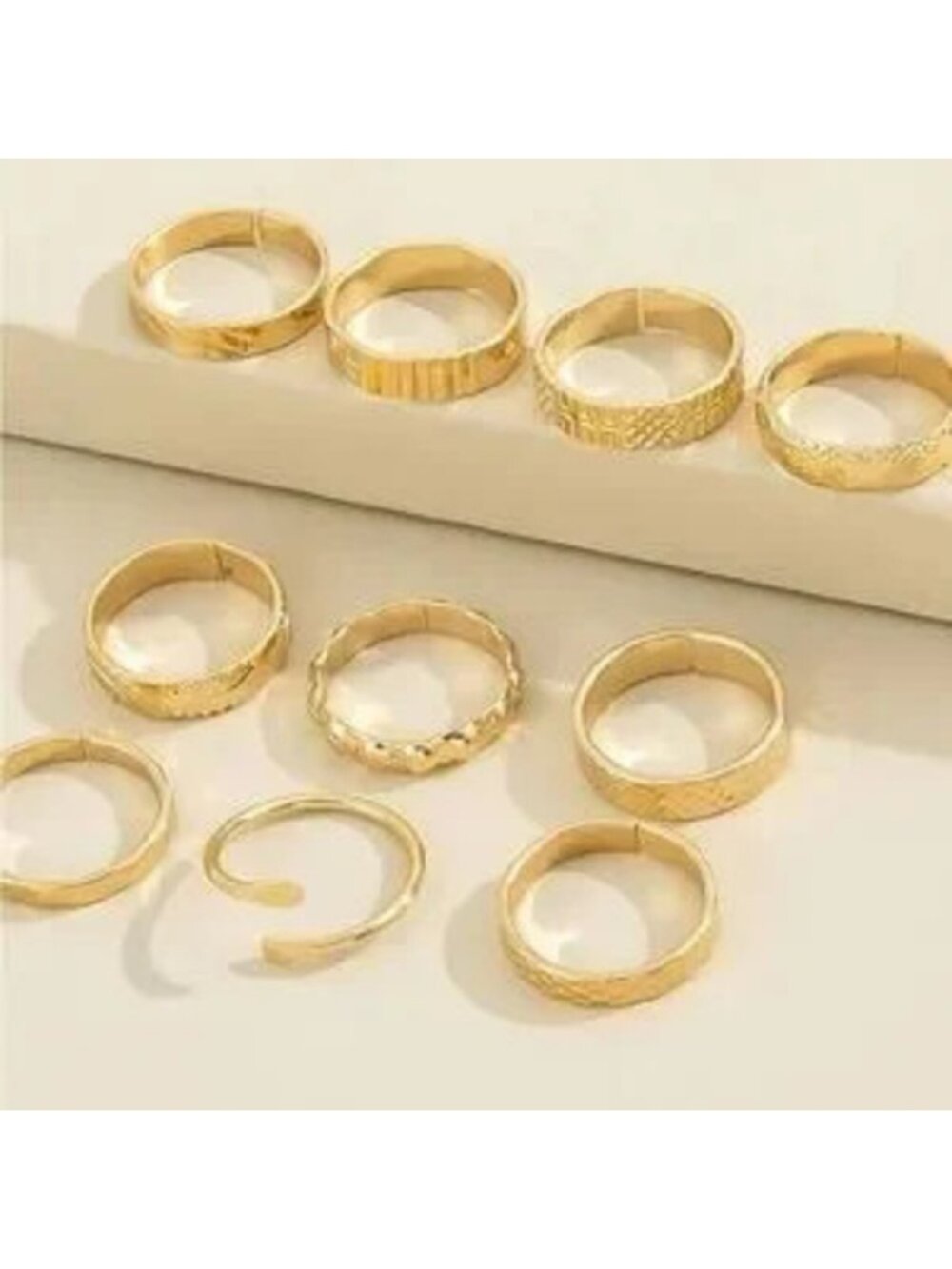 Gold 10pc Textured Ring Set - Picture 2 of 2
